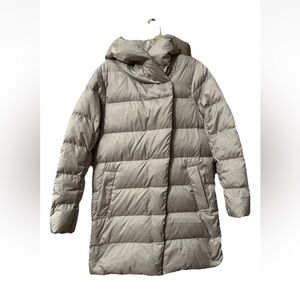 Eddie Bauer Women's Silver Mid-length Down  Puffer Jacket, Size Small